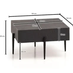 Rootz Modern Design Firkantet Sofabord - Antracit 3D Overflade - Håndlavet - Unik - Mango massivt træ - MDF - Højdejusterbare knopper - 64cm x 64cm x | Fyndiq