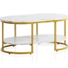 Rootz Modern Design rektangulært sofabord - Sofabord - Marmorlook - Hvid og guld - Opbevaringsområde - Elegant Flair - Robust metalstel - 100 cm x 60 | Fyndiq