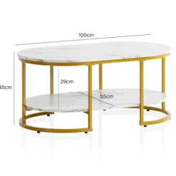 Rootz Modern Design rektangulært sofabord - Sofabord - Marmorlook - Hvid og guld - Opbevaringsområde - Elegant Flair - Robust metalstel - 100 cm x 60 | Fyndiq