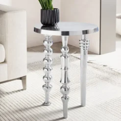 Rootz Modern Design Sidebord - Rundt bord - Håndlavet bord - Blank overflade - Aluminiumsmateriale - 44cm x 44cm x 63cm