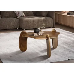 Rootz Modern Design Sofabord - Bordplade i organisk form - Naturligt trækorn - Håndlavet - Mangotræ - 78 cm x 78 cm x 39,5 cm