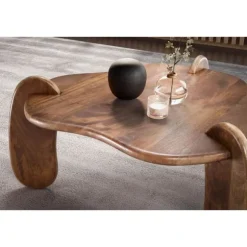 Rootz Modern Design Sofabord - Bordplade i organisk form - Naturligt trækorn - Håndlavet - Mangotræ - 78 cm x 78 cm x 39,5 cm