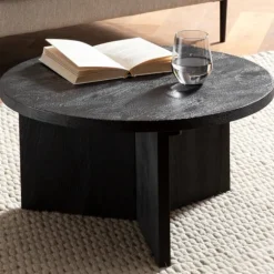 Rootz Modern Design Sofabord - Rundt bord - Stativstel - Håndlavet - Mango massivt træ - Unikt - Sort - 60cm x 60cm x 33cm