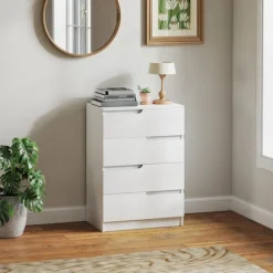 Rootz Modern kommode - Garderobe - Opbevaringsløsning - Vippebeskyttelse - 60 cm x 40 cm x 85 cm - Højglans hvid