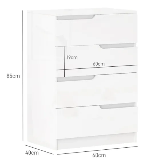 Rootz Modern kommode - Garderobe - Opbevaringsløsning - Vippebeskyttelse - 60 cm x 40 cm x 85 cm - Højglans hvid