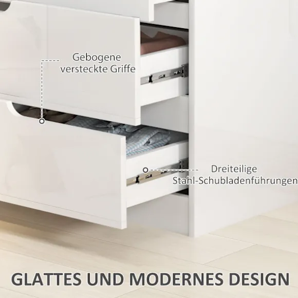 Rootz Modern kommode - Garderobe - Opbevaringsløsning - Vippebeskyttelse - 60 cm x 40 cm x 85 cm - Højglans hvid