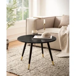 Rootz Modern Round Sofabord - Stue Bord - Stilfuldt marmorudseende - Robuste metalben - 60 cm x 60 cm x 41 cm