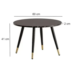 Rootz Modern Round Sofabord - Stue Bord - Stilfuldt marmorudseende - Robuste metalben - 60 cm x 60 cm x 41 cm