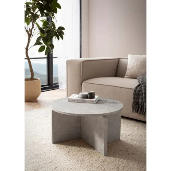 Rootz Modern Round Sofabord - Accent Bord - Grå look Tabel - Anti -slip -puder - 60 cm x 60 cm x 33 cm