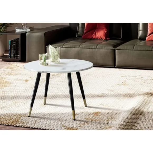 Rootz Modern Round Sofabord - Accent Bord - Stue Bord - White Look - Elegant design - 60 cm x 60 cm x 41 cm