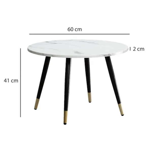 Rootz Modern Round Sofabord - Accent Bord - Stue Bord - White Look - Elegant design - 60 cm x 60 cm x 41 cm