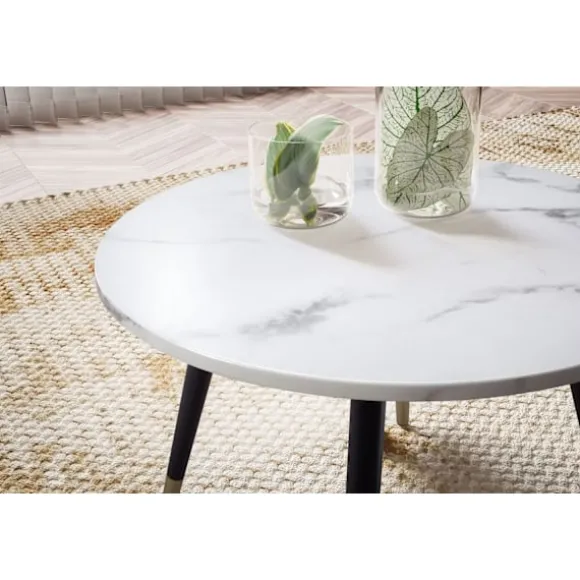 Rootz Modern Round Sofabord - Accent Bord - Stue Bord - White Look - Elegant design - 60 cm x 60 cm x 41 cm