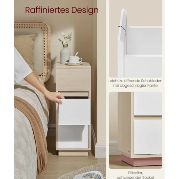 Rootz Modern Sengeborde - Natborde - Opbevaringsskabe - Træspånplade - MDF - 30 cm x 25 cm x 65 cm - 19,2 kg - 45,4 kg Bordplade Kapacitet