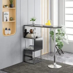 Rootz Modern S-formet barbord - Opbevaringsbarbord - Vinstativbord - Pladsbesparende - Holdbar - Nem vedligeholdelse - 113cm x 105cm x 40cm