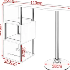 Rootz Modern S-formet barbord - Opbevaringsbarbord - Vinstativbord - Pladsbesparende - Holdbar - Nem vedligeholdelse - 113cm x 105cm x 40cm