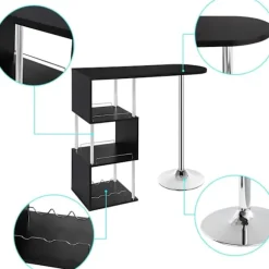 Rootz Modern S-formet barbord - Opbevaringsbarbord - Vinstativbord - Pladsbesparende - Holdbar - Nem vedligeholdelse - 113cm x 105cm x 40cm