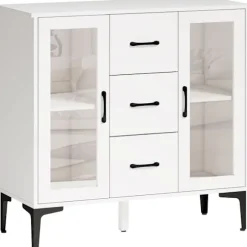 Rootz Modern skænk - Buffetskab - Opbevaringsskab - Soft Close, Justerbare hylder, Easy-Clean, Hvid, 90 x 38 x 86 cm