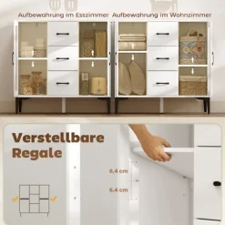Rootz Modern skænk - Buffetskab - Opbevaringsskab - Soft Close, Justerbare hylder, Easy-Clean, Hvid, 90 x 38 x 86 cm