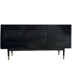 Rootz Modern skænk - Buffetskab - Konsolbord - Rigelig opbevaring - 160 cm B x 81 cm H x 42 cm D - Sort træ- og guldbeklædning