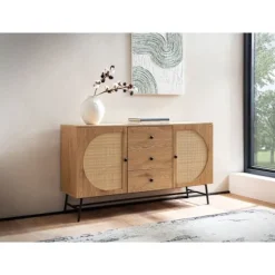 Rootz Modern skænk - Stilfuld opbevaringsenhed - Eg dekorationsskab - Justerbare hylder - 140 cm x 80 cm x 40 cm