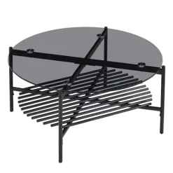Rootz Modern Sofabord - Rundt glasbord - Sort metalstel - Elegant og kompakt - 80 cm x 80 cm x 40 cm