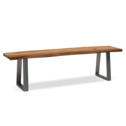 Rootz Modern spisestuebænk - massiv træbænk - trækantssæde - håndlavet - trapezformede metalben - akacietræ - 160 cm x 40 cm x 45,5 cm