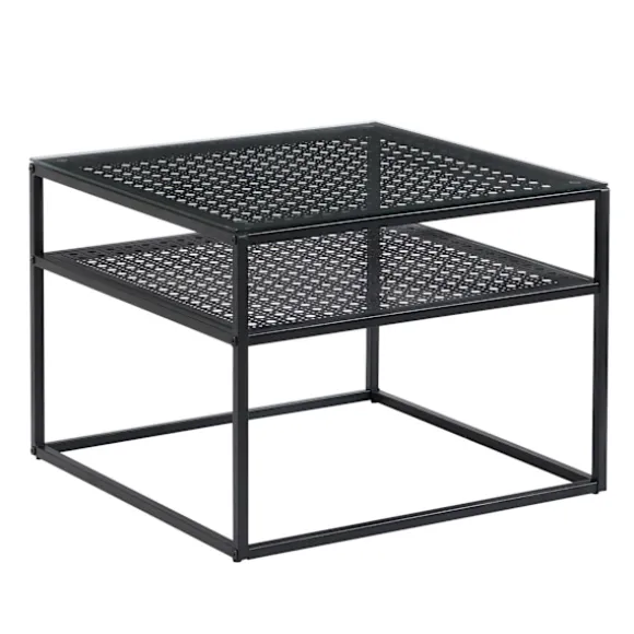 Rootz Modern Square Sofabord - Elegant gennemsigtig top - Stilfuldt gitterdesign - Kompakt og rummeligt - 60 cm x 60 cm x 45 cm
