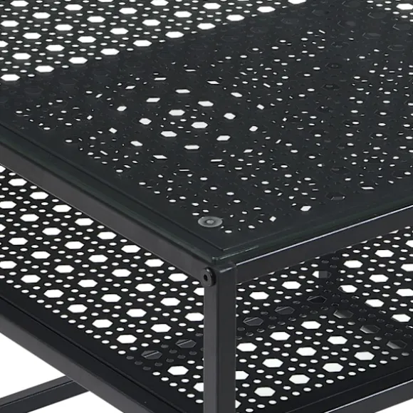 Rootz Modern Square Sofabord - Elegant gennemsigtig top - Stilfuldt gitterdesign - Kompakt og rummeligt - 60 cm x 60 cm x 45 cm