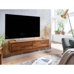 Rootz Modern TV Underskab - Lowboard - Underholdningscenter - Håndlavet - Sheesham Wood - 108cm x 25cm x 34cm - Fjernbetjeningsopbevaring - Rummelige | Fyndiq