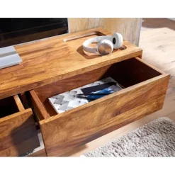 Rootz Modern TV Underskab - Lowboard - Underholdningscenter - Håndlavet - Sheesham Wood - 108cm x 25cm x 34cm - Fjernbetjeningsopbevaring - Rummelige | Fyndiq