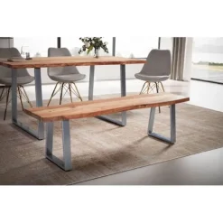 Rootz moderne design spisestuebænk - massiv træbænk - trækantssæde - trapezformede metalben - håndlavet - akacietræ - 180 cm x 40 cm x 45,5 cm