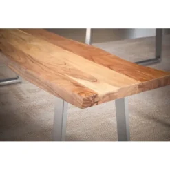 Rootz moderne design spisestuebænk - massiv træbænk - trækantssæde - trapezformede metalben - håndlavet - akacietræ - 180 cm x 40 cm x 45,5 cm