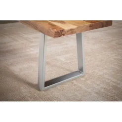 Rootz moderne design spisestuebænk - massiv træbænk - trækantssæde - trapezformede metalben - håndlavet - akacietræ - 180 cm x 40 cm x 45,5 cm