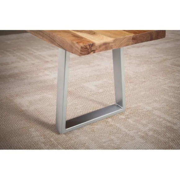 Rootz moderne design spisestuebænk - massiv træbænk - trækantssæde - trapezformede metalben - håndlavet - akacietræ - 180 cm x 40 cm x 45,5 cm