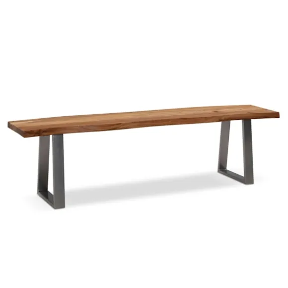 Rootz moderne design spisestuebænk - massiv træbænk - trækantssæde - trapezformede metalben - håndlavet - akacietræ - 180 cm x 40 cm x 45,5 cm