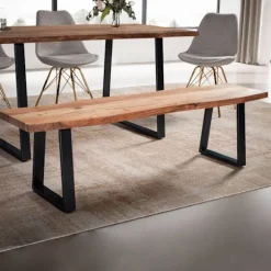 Rootz moderne design spisestuebænk - træbænk - trækantsæde - udtryk for trækorn - trapezformede metalben - 180 cm x 40 cm x 45,5 cm