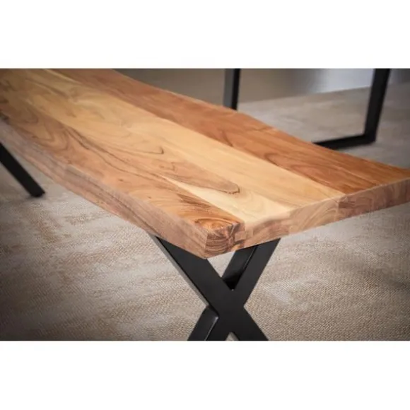 Rootz moderne design spisestuebænk - træbænk - naturligt trækorn - faste x-formede metalben - 180 cm x 40 cm x 45,5 cm