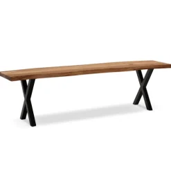 Rootz moderne design spisestuebænk - træbænk - naturligt trækorn - faste x-formede metalben - 180 cm x 40 cm x 45,5 cm