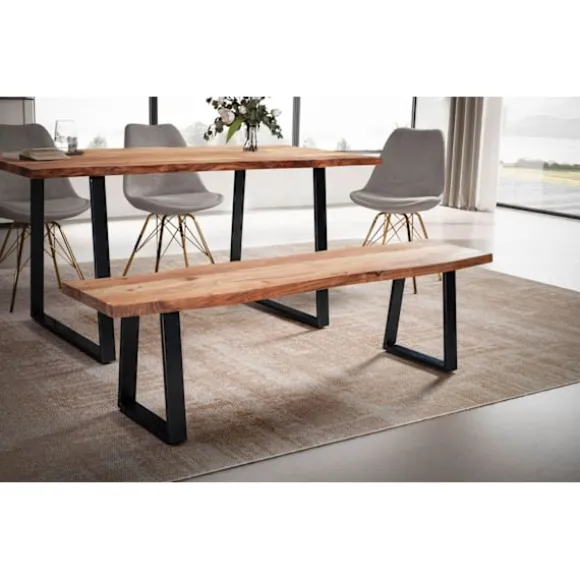 Rootz moderne design spisestuebænk - sæde i massivt træ - udtryksfulde trækanter - trapezformede metalben - håndlavet - 160 cm x 40 cm x 45,5 cm