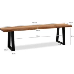 Rootz moderne design spisestuebænk - sæde i massivt træ - udtryksfulde trækanter - trapezformede metalben - håndlavet - 160 cm x 40 cm x 45,5 cm