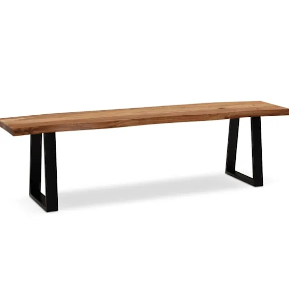 Rootz moderne design spisestuebænk - sæde i massivt træ - udtryksfulde trækanter - trapezformede metalben - håndlavet - 160 cm x 40 cm x 45,5 cm