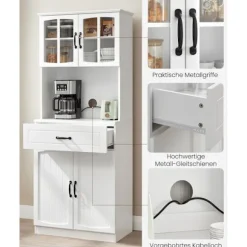 Rootz Moderne køkkenskab - Hvidt skab - Justerbare hylder - MDF spånplade - 41,5 cm x 73 cm x 179,8 cm - Stort opbevaringsrum - 42,5 kg