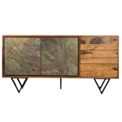 Rootz moderne skænk - Stilfuldt opbevaringsskab - 3D-døre i stenlook - Håndlavet unikt design - 150 cm x 55 cm x 40 cm