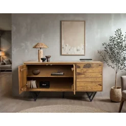 Rootz moderne skænk - Stilfuldt opbevaringsskab - 3D-døre i stenlook - Håndlavet unikt design - 150 cm x 55 cm x 40 cm