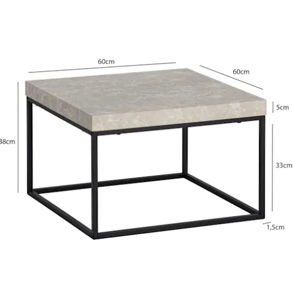 Rootz Moderne sofabord - Accent Bord - Stue Bord - Matte sten Look Top - Anti -Slip Pads - 60 cm x 60 cm x 38 cm