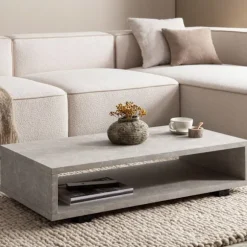 Rootz Moderne sofabord - Mat Stone Look - Open Storage - Scratch -Proof Design - 100 cm x 50 cm x 25 cm