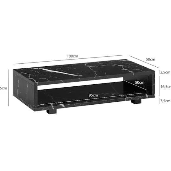 Rootz Moderne sofabord - marmorudseende - Åben opbevaring - Anti -slip puder - 100 cm x 50 cm x 25 cm