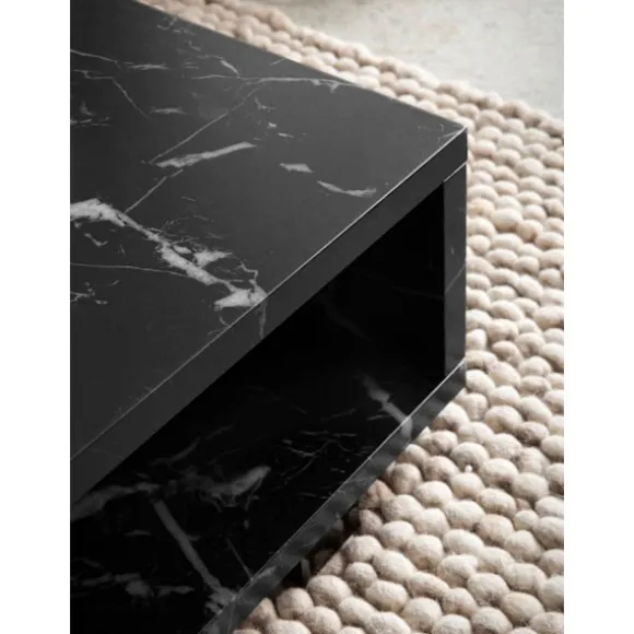 Rootz Moderne sofabord - marmorudseende - Åben opbevaring - Anti -slip puder - 100 cm x 50 cm x 25 cm