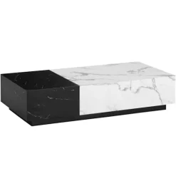 Rootz Moderne sofabord - Marmorudseende - Dual Color - Rummelig bordplade - 120 cm x 60 cm x 28cm - Elegant design, anti -slip puder