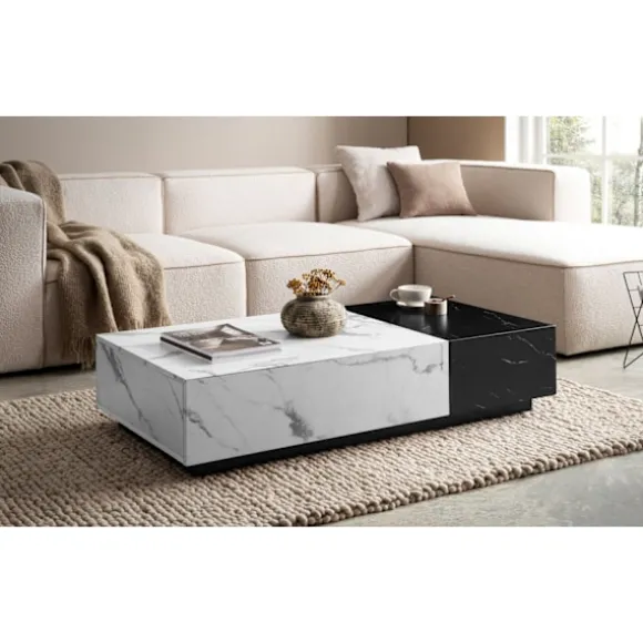Rootz Moderne sofabord - Marmorudseende - Dual Color - Rummelig bordplade - 120 cm x 60 cm x 28cm - Elegant design, anti -slip puder